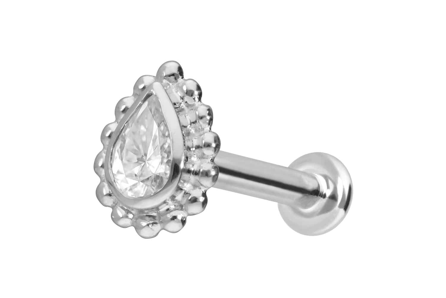 14 Karat Gold Labret Piercing mit Push Fit MOISSANIT-TROPFEN + KUGELN